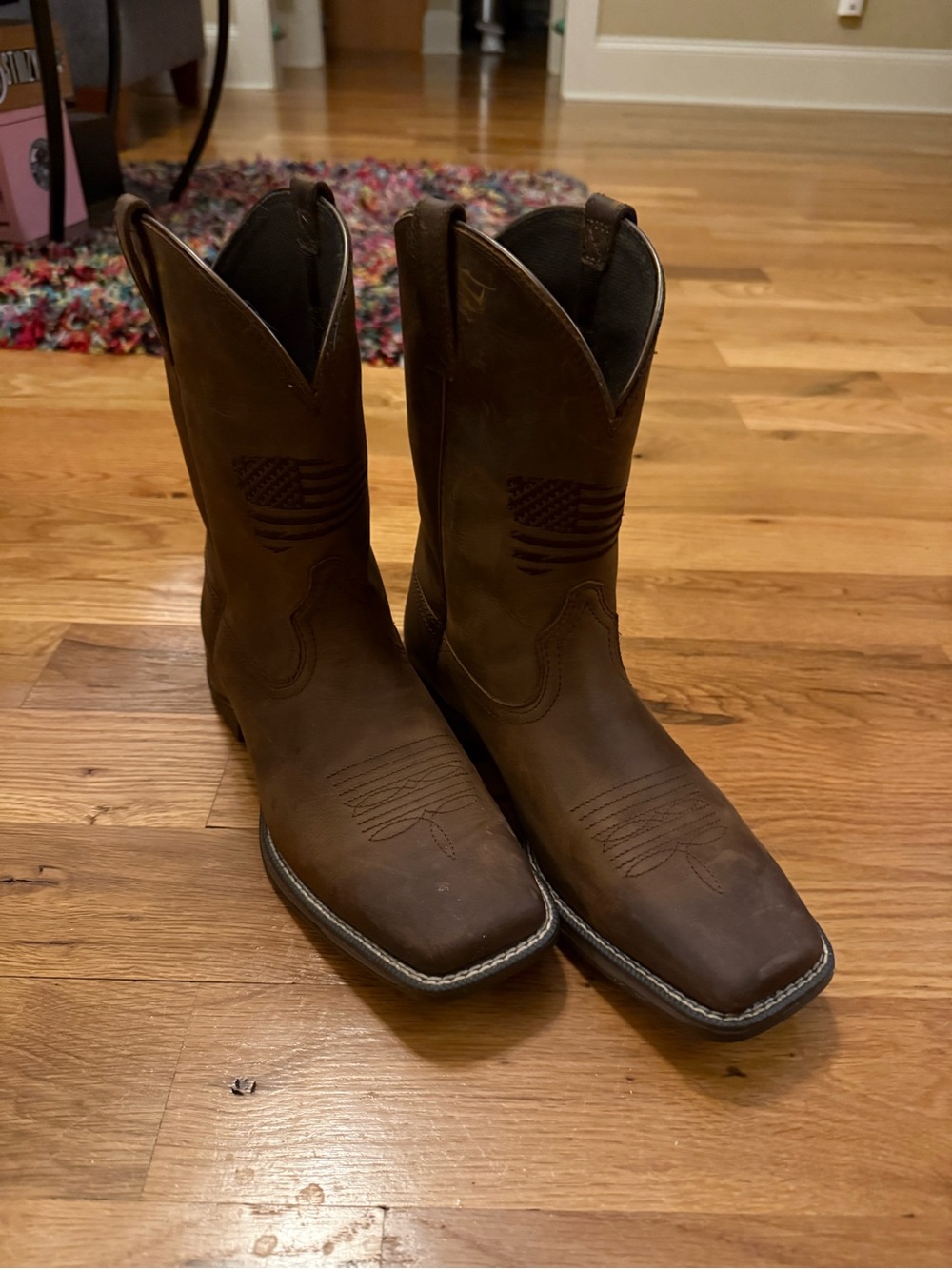 Ariat Brown Square-Toe American Flag Cowboy Boots